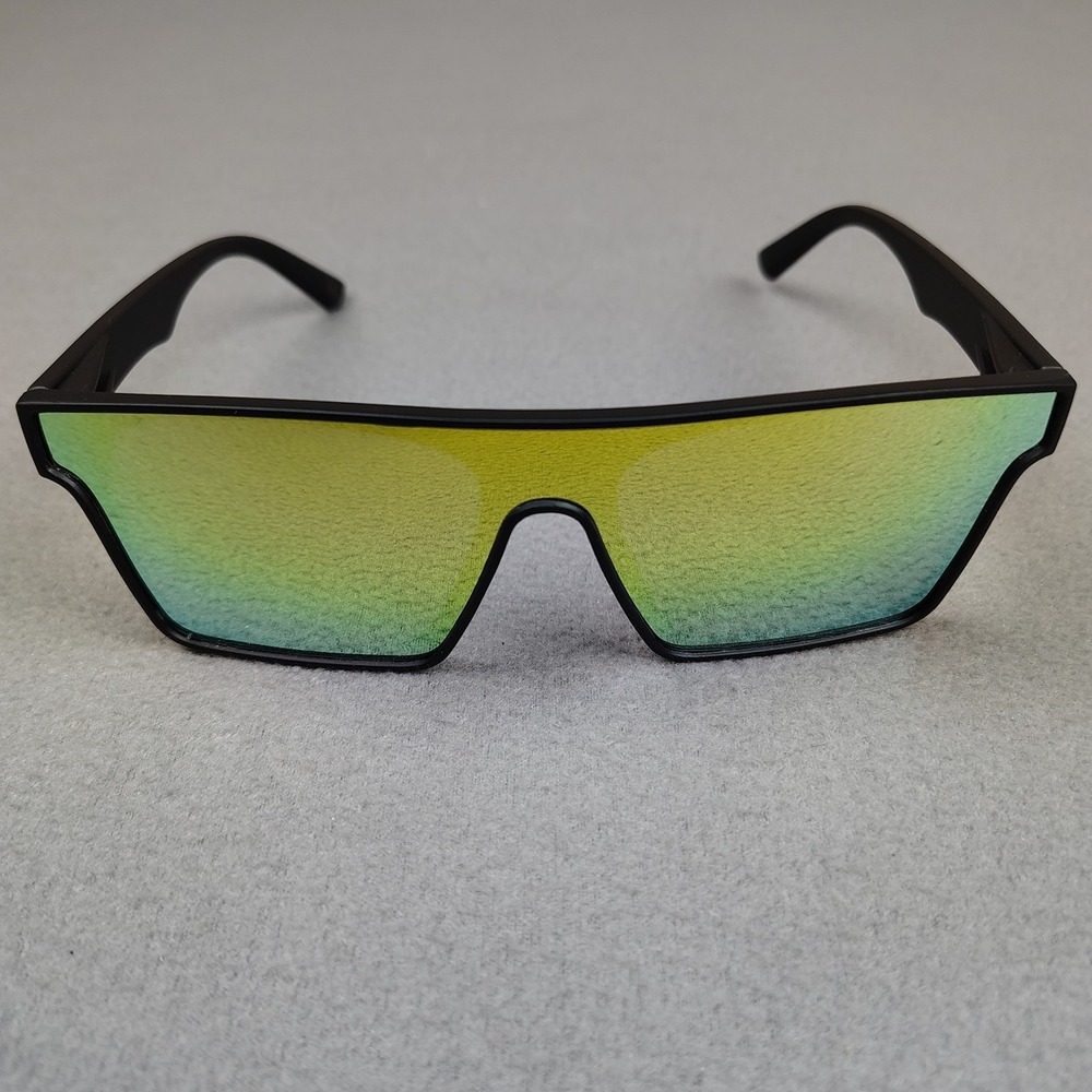Men Sunglasses Square Frame Mirrored Lens Green Yellow Biker Boating Shades New